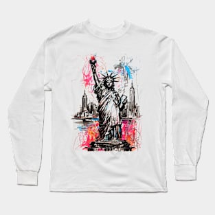 Scribbled Liberty: NYC Skyline Edition Long Sleeve T-Shirt